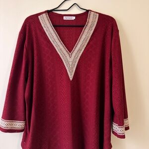 Elegant Red Lace Trim Top